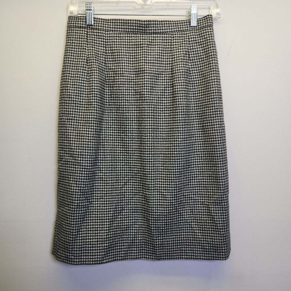 Vtg J. McLaughlin Houndstooth Wool Pencil Skirt XS Sm Lined Slit High Waist USA